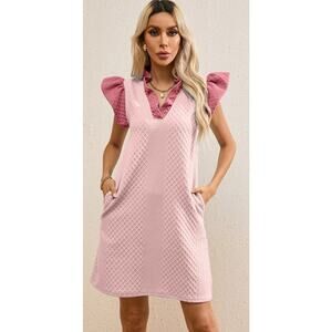 Liam & Co Pink Quilt Textured Ruffle Sleeve Knit Dress XL Soft Coquette Feminine